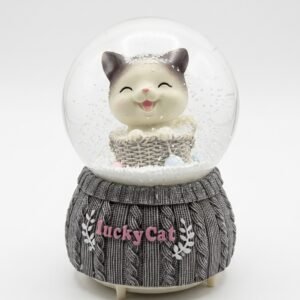 Boule à Neige "Lucky Cat" – Chat Mignon & Socle Effet Tricot