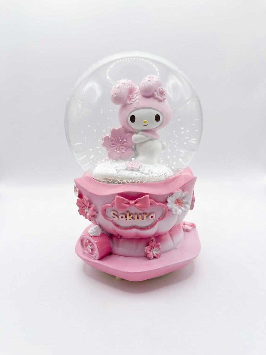 Boule de Neige Musicale & Lumineuse Lapine Sakura – Thème Fleurs de Cerisier