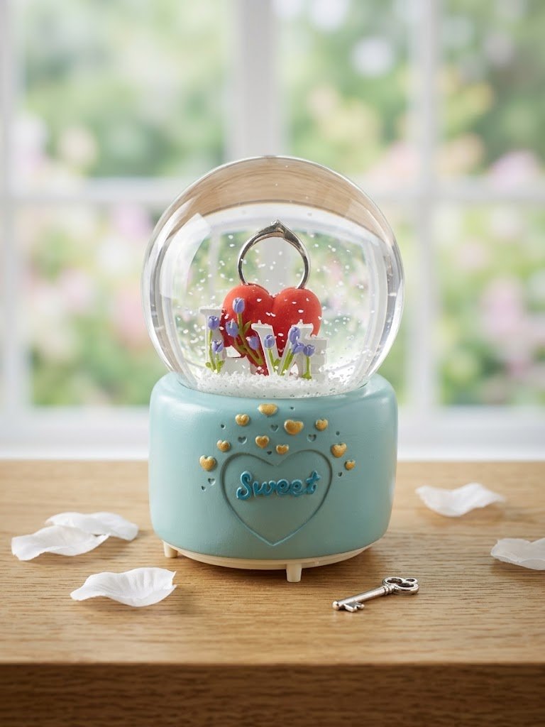 Boule à Neige Musicale Romantique "Sweet Love" – Bague & Cœur